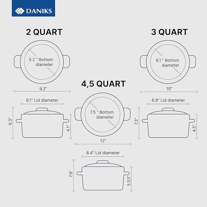 Daniks Tokio Stainless Steel Cookware Set, 6-Piece – 2 qt, 3 qt, 4.5 qt Pots with Glass Strainer Lids, Induction Ready, Dishwasher Safe, Measuring Scale, Silver