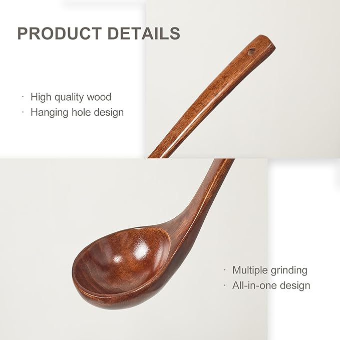 Wooden Ladle with Long Handle 11.2×3.15in Soup Serving Spoon for Cooking Kitchen Smooth Finish Natural Texture Handcrafted Utensil