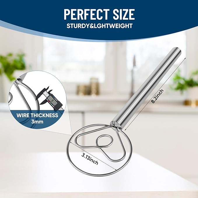 Danish Dough Whisk Stainless Steel Hook Dutch Mixer Tool for Bread Sourdough Baking Mixing with Wooden Handle