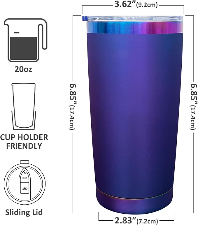 20 oz Tumbler Bulk 12 Pack Stainless Steel Tumblers with Lids and Straws, Double Wall Vacuum Insulated Travel Coffee Mug for Laser Engrave, Powder Coated Cups for Hot and Cold Drinks (Blue,12 pack)