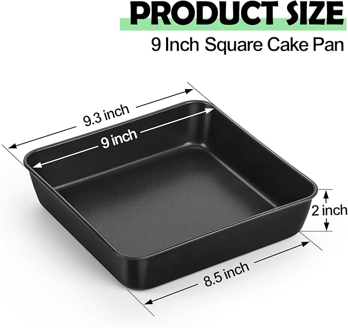 TeamFar Non-Stick Square Cake Pan, 9 Inch Square Baking Roasting Pan for Oven, with Stainless Steel Core for Cooking Cake Brownie Lasagna, Non-Toxic & Heavy-Duty, Release & Clean Easily