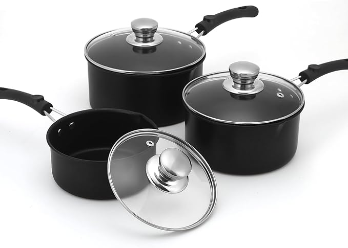 Nonstick Saucepan with Lid, 1QT & 1.5QT & 2QT Small Milk Pots Set with Healthy Teflon Coating, Multipurpose Induction Compatible Cooking Pans Kitchen Cookware Set