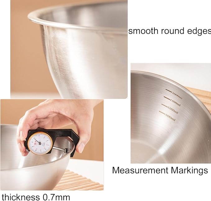 Stainless Steel Salad Bowls Set of 2 Mixing Bowl with Measurement Markings Snacks Bowls, 3.17 Quart Serving Bowls for Mixing, Cooking, Baking, Prepping and Home Kitchen Food Storage Bowls
