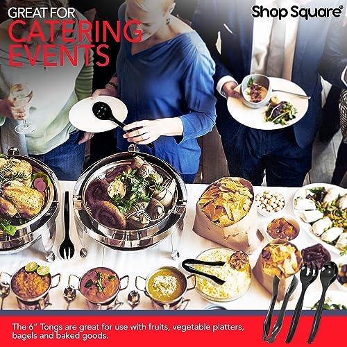 18 Pcs Black Plastic Serving Utensils Set – Heavy Duty Disposable Serving Spoons, Forks & Tongs | 10″ Serving Spoons for Buffet, Party, Catering, Wedding | Reusable, BPA-Free (Pack of 3)