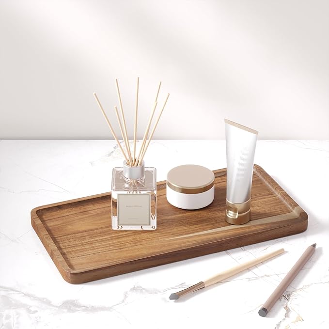 2 Pack Acacia Wood Serving Tray,11.8x5.9 Inch Decorative Trays Platter for Coffee Table,Living Room,Bar,Party,Mini Charcuterie Boards Cheese Board,Home Decor