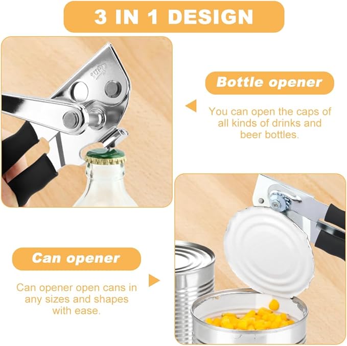 2 PCS Commercial Can Opener Manual, Stainless Steel Handheld Can Opener with Folding Easy Crank Handle Save Effort Large Ca-n Opene-r Smooth Edge for Seniors Chef
