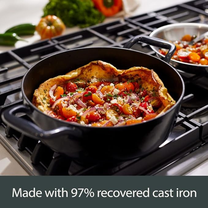 All-Clad Cast Iron Enameled Square Grill with Acacia Trivet 11 Inch Induction Oven Broiler Safe 650F Pots and Pans, Cookware Black