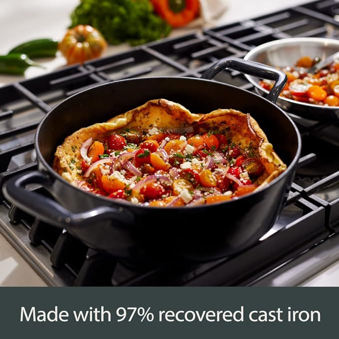 All-Clad Cast Iron Enameled Dutch Oven with Acacia Trivet 6 Quart Induction Oven Broiler Safe 650F Pots and Pans, Cookware Black