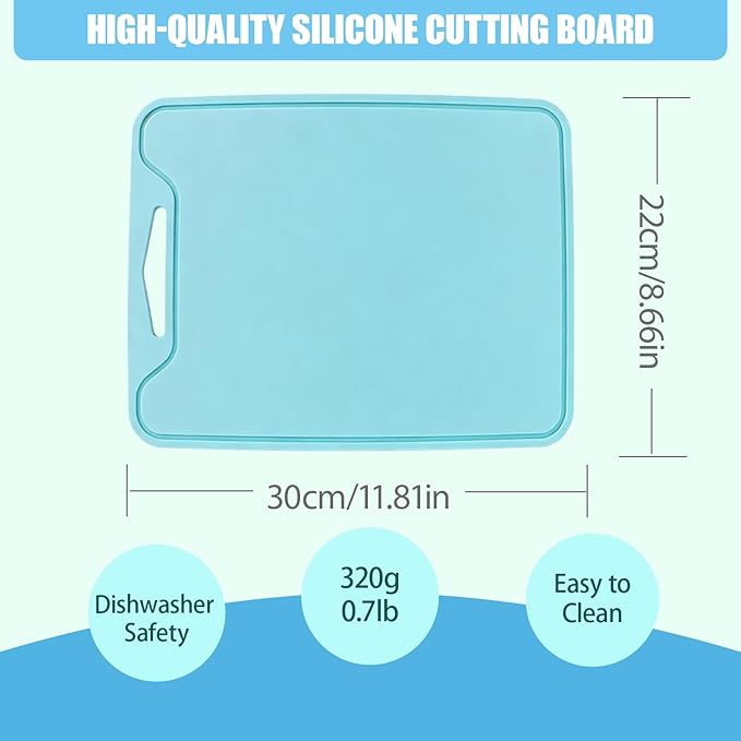 Jerliflyer Silicone Cutting Board,8.6 * 11.8in BPA Free Flexible Kitchen Chopping Board for Meat, Vegetables and Fruit,Dishwasher Safe(Blue)