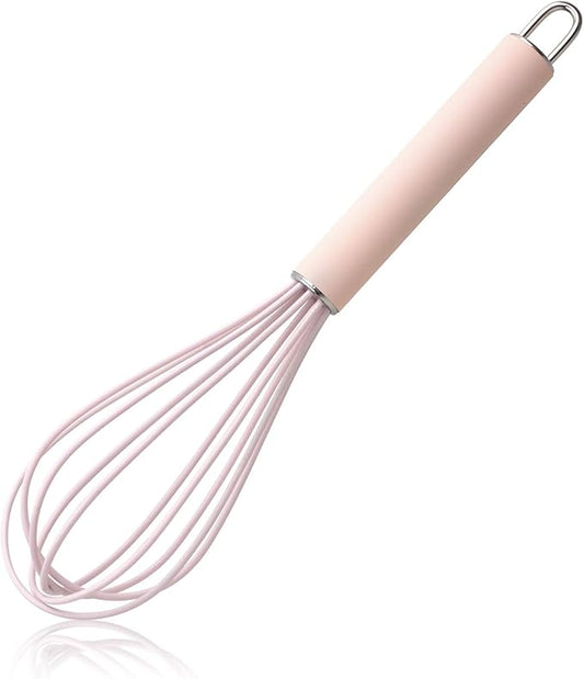 GorGin high temperature and easy to clean silicone whisk, wisk,stirrer, 10 inch, grip good grip design for Blending Whisking Beating Stirring Cooking Baking (1 Pack | Pink)