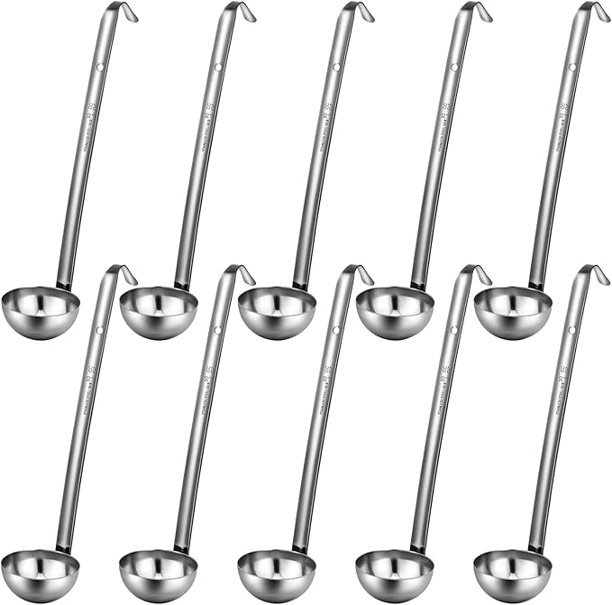 10 Pcs Stainless Steel Soup Ladle Set Small Ladle Sturdy Long Handle Portion Control Serving Spoons for Cooking Sauce Gravy Stirring & Kitchen Home Use(1 oz)