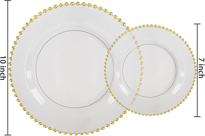EI 60pcs Clear Black and Gold Plastic Plates Disposable Plates Heavy Duty,10" Dinner & 7" Dessert Clear Black Plate Perfect Wedding,Party,Birthday,Anniversary,Business Events