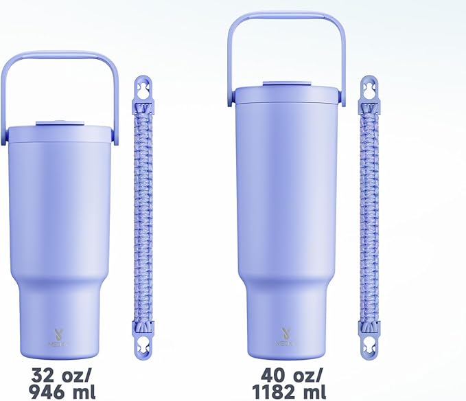 Meoky 32 oz Tumbler with Handle, Tumbler with Lid and Straw, Stainless Steel Travel Mug, 100% Leak Proof, Keeps Cold for 24 Hours, Fits in Car Cup Holder (Lilac)