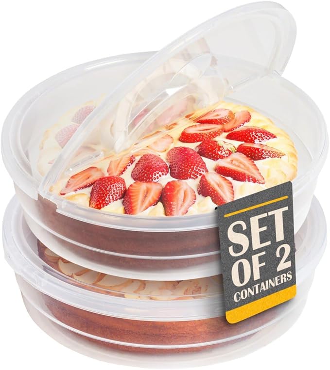 2 Pack Plastic Pie Carrier with Lid and Handles - Airtight Cover, BPA Free Container for Pies and Pastry Products - Round Keeper Keeps Cookies, Muffins, Cupcakes, Bakery Fresh