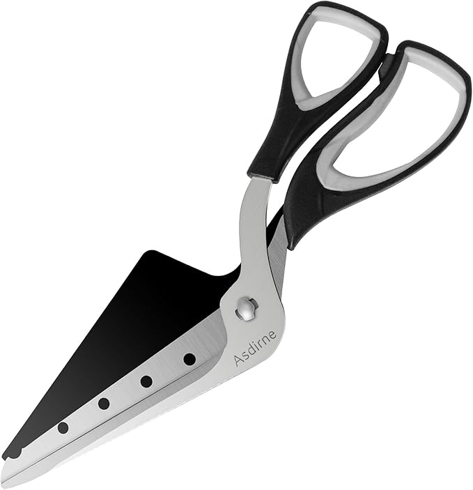Pizza Scissors, Pizza Cutter with Shovel, Food-Grade Sharp Stainless Steel Blade and Soft Grip Handle, Multifunctional Kitchen Scissors, 27cm, Black/Grey