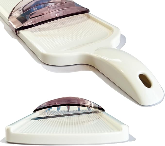 Mandoline Wide Cabbage Slicer 4.7 inches Pink, Julienne Thickness: 0.04 inch (1 mm), with Safety Holder, Made in Tsubame Japan (White)