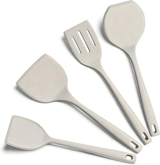 Silicone Spatula Turner Set, 600°F High Heat Resistant Spatulas for Cooking, BPA Free, Large Flexible Kitchen Utensils Flipping Eggs, Pancakes, Fish, Burgers, Dishwasher Safe (4 Pack, Khaki)