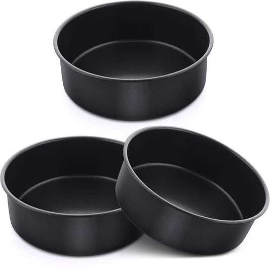 E-far 6 Inch Cake Pan Set of 3, Nonstick Stainless Steel Small Round Cake Pans Tin for Baking Layer Cakes, Stainless Steel Core & Non-toxic Coating, Straight Side & 2 Inch Deep