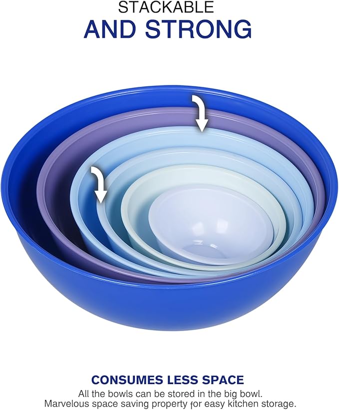 Plastic Mixing Bowls with Lids Set for Kitchen, Nesting Bowls for Mixing, Baking, Prepping, Cooking and Serving Food, Mixing Bowls Dishwasher, Microwave Safe (Dark blue)