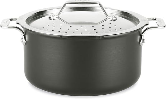 All-Clad HA1 Hard Anodized Nonstick Stockpot, Multi-Pot with Strainer 6 Quart Oven Broiler Safe 500F Strainer, Pasta Strainer with Handle, Pots and Pans Black