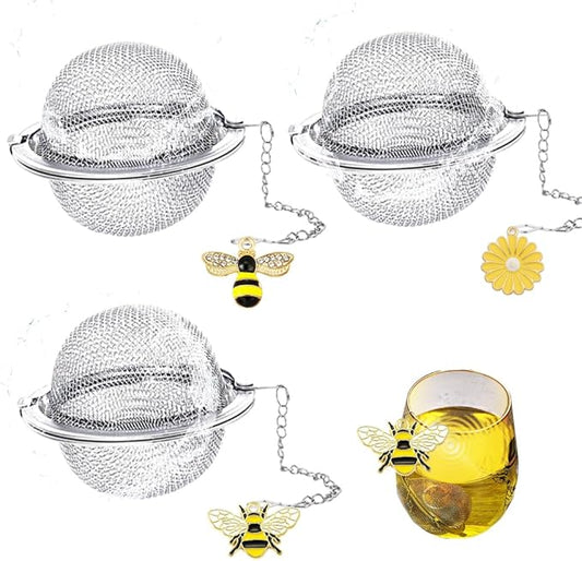 3 Pcs Tea Infusers for Loose Tea Leaf Steeper Tea Balls for Loose Tea Diffusers for Loose Tea Stainless Steel Tea Infuser Loose Leaf Tea Steeper with Metal Pendant (Bee Flower)