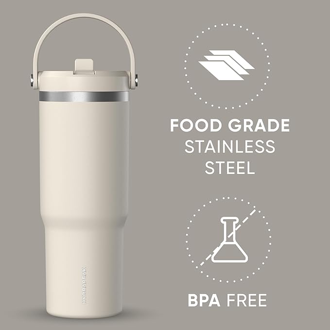 Hydrapeak Nomad 32 oz Tumbler with Handle and Straw Lid, Leakproof, Double Insulated, 32oz Cup Stainless Steel (Stone)