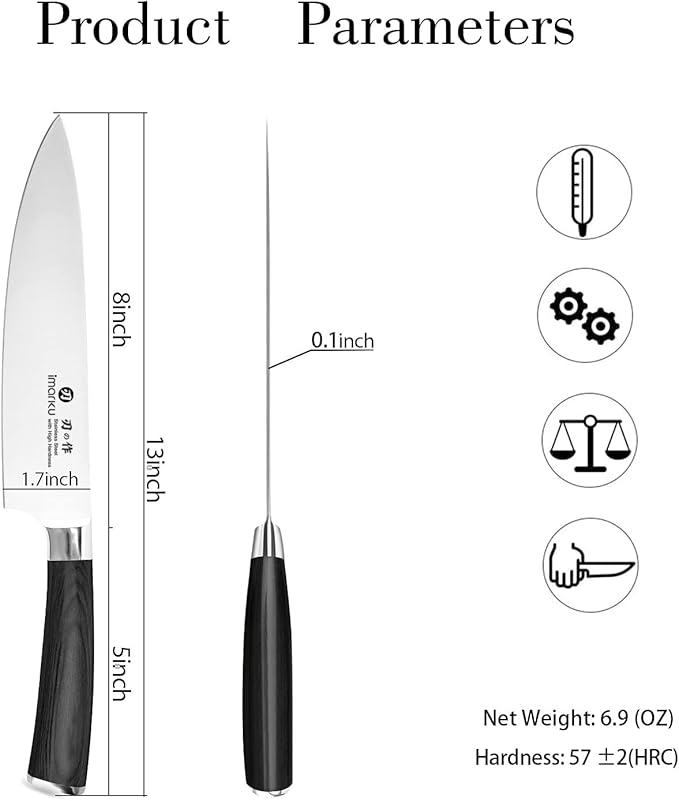imarku Chef Knife - Pro Kitchen Knife 8 Inch Chef's Knives Japanese SUS440A Stainless Steel Sharp Paring Knife with Ergonomic Handle, Black Handle, Christmas and Thanksgiving Gifts for men and Women
