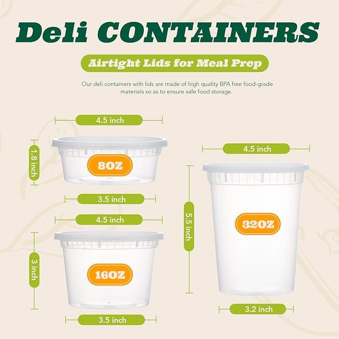 Glotoch Soup Containers With Lids, 48 Pack 8 oz(1 Cup) Deli Containers, To Go Container, Freezer Container For Food-Microwave, Freezer & Dishwasher Safe Eco-Friendly, BPA-Free, Reusable&Stackable