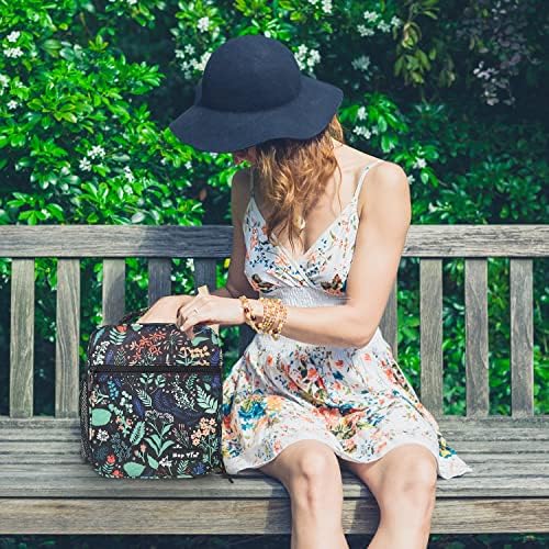 Hap Tim Insulated Lunch Bag Women, Reusable Lunch Box for Women & Men, Adluts Lunchbox for Office Work, Portable Lunchbag, Black Floral（18654-BF）