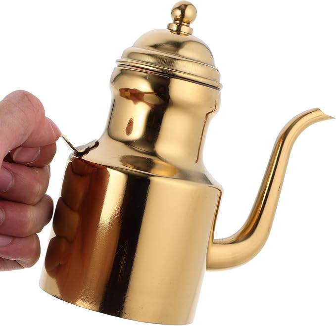 Stainless Steel Oil Bottle, 11oz Olive Oil Dispenser, Drip Free Spout, Oil Dispenser for Kitchen, Vinegar Pot, B-Golden