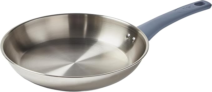 T-fal Essentials Stainless Steel Fry Pan 10.5 Inch, Induction Compatible Oven Safe 350F, Durability & Performance, Cookware, Pots and Pans, Chef's Pan, Skillet, Frying Pan, Dishwasher Safe Silver/Blue