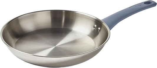 T-fal Essentials Stainless Steel Fry Pan 10.5 Inch, Induction Compatible Oven Safe 350F, Durability & Performance, Cookware, Pots and Pans, Chef's Pan, Skillet, Frying Pan, Dishwasher Safe Silver/Blue