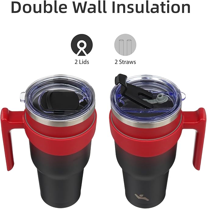 30 oz Tumbler with Handle and 2 Straw 2 Lid, Insulated Water Bottle Stainless Steel Vacuum Cup Reusable Travel Mug,Mystic Moon