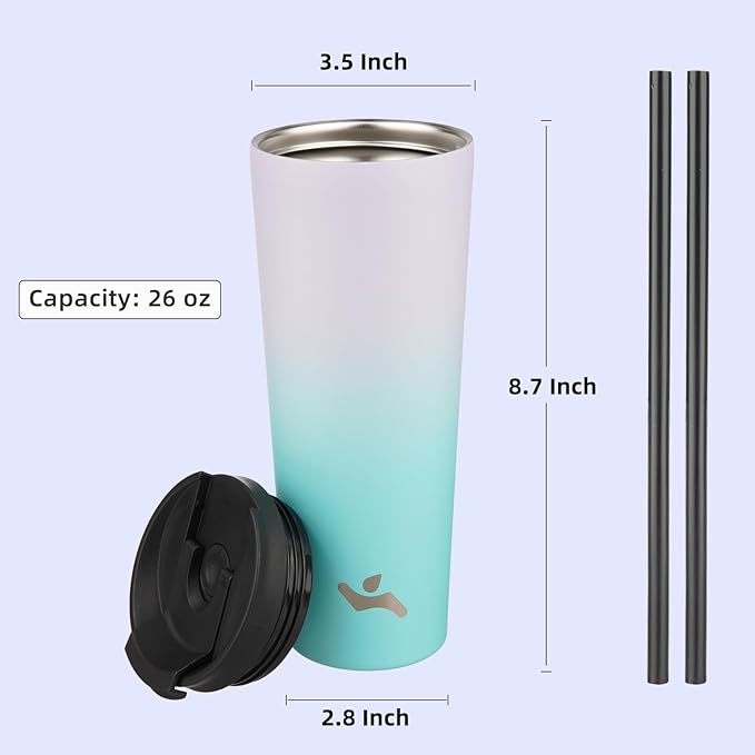 26 OZ Insulated Tumbler with Lid and 2 Straws Stainless Steel Water Bottle Vacuum Travel Mug Coffee Cup,Lavender Green