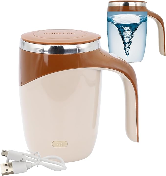 Self Stirring Mug - Rechargeable Automatic Magnetic Electric Coffee Mug, Rotating Cute Mixing Cup Tasse, To Stir Office/Kitchen/Travel/Home Coffee/Tea/Hot Chocolate/Milk-450 ml/15.2 oz(Brown)