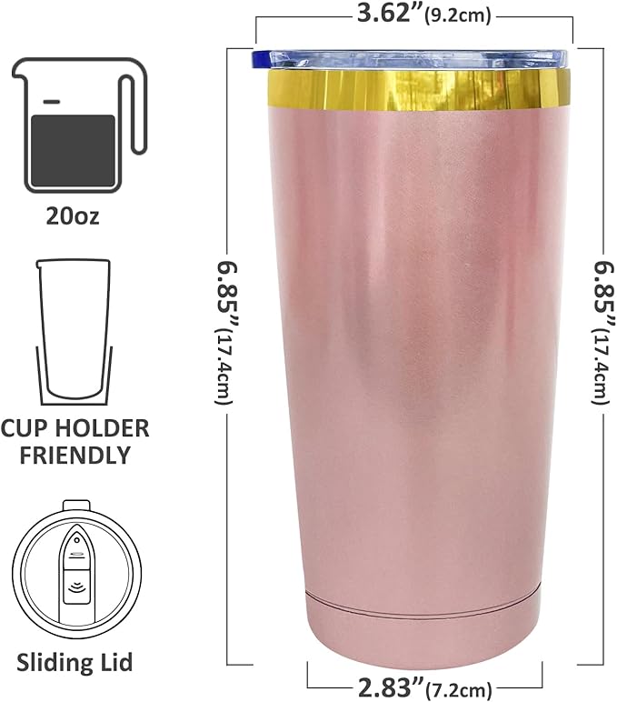 20 oz Tumbler Bulk 4 Pack Stainless Steel Tumblers with Lids and Straws, Double Wall Vacuum Insulated Travel Coffee Mug for Laser Engrave, Powder Coated Cups for Hot and Cold Drinks (Rose Gold,4 pack)