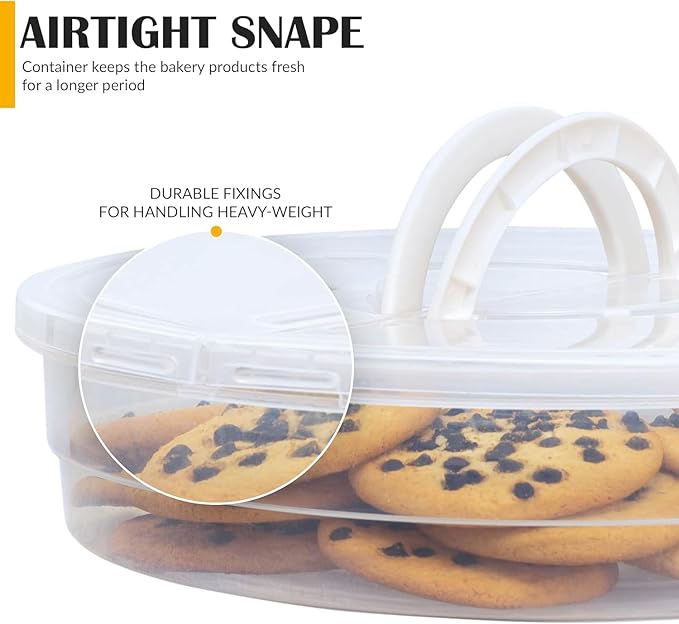 2 Pack Plastic Pie Carrier with Lid and Handles - Airtight Cover, BPA Free Container for Pies and Pastry Products - Round Keeper Keeps Cookies, Muffins, Cupcakes, Bakery Fresh