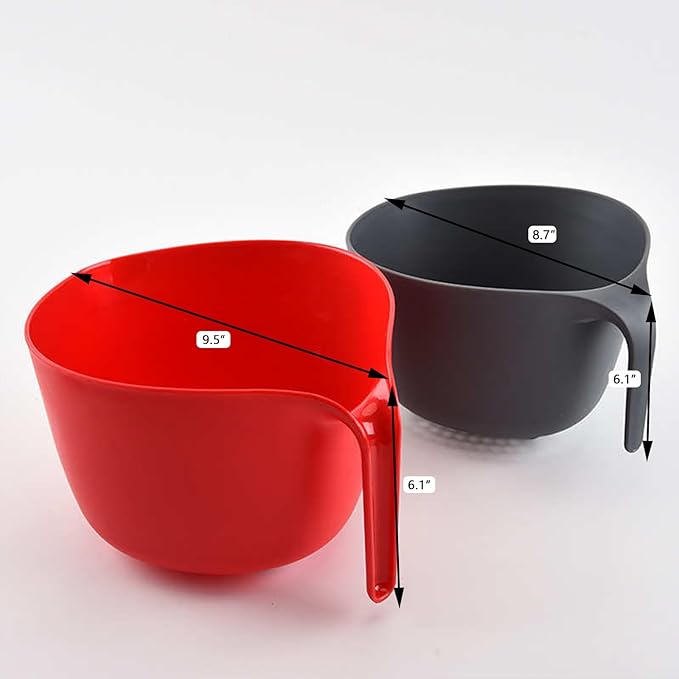 2 Pcs Plastic Mixing Bowls with Colander, 5qt - Nesting Bowls for Kitchen Cooking and Baking Supplies, Red & Gray (Red)