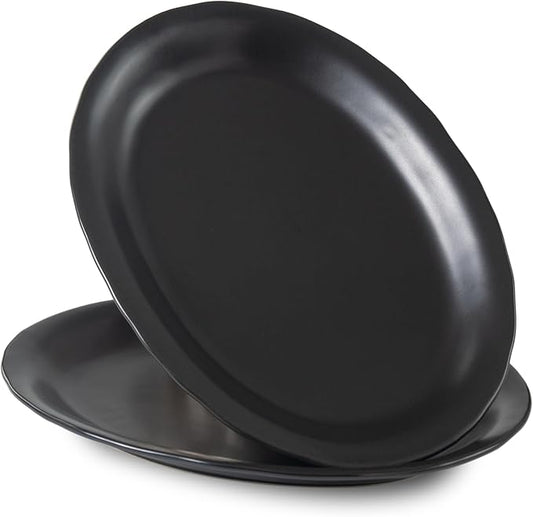 Ceramic Serving Platter, 13.7 Inch Large Oval Serving Trays, Dinner Plates, Serving Dish Set for Dessert Appetizers Meat/Entertaining/Party, Set of 2, Matte Black
