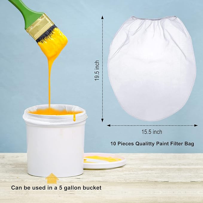 Paint Strainer Bag, 5 Gallon Paint Strainer with Elastic Top Opening White Fine Mesh Filters Bag for Paint Gardening (10 Pieces)