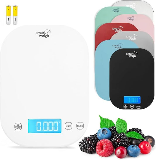 Smart Weigh White Digital Kitchen Scale for Cooking, Weight Loss, Calorie Tracking, Baking, Food Portion Control, and Meal Prep - Accurate Measurements in Grams and Ounces
