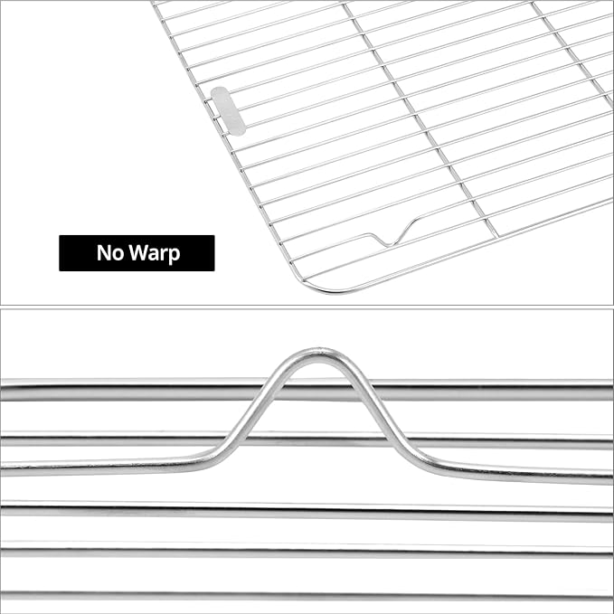 QWORK 304 Stainless Steel Baking Rack for Cooking, 2 Pack 17" x 12" Chef Cooling Rack, Grid Wire Cookie Cooling Racks