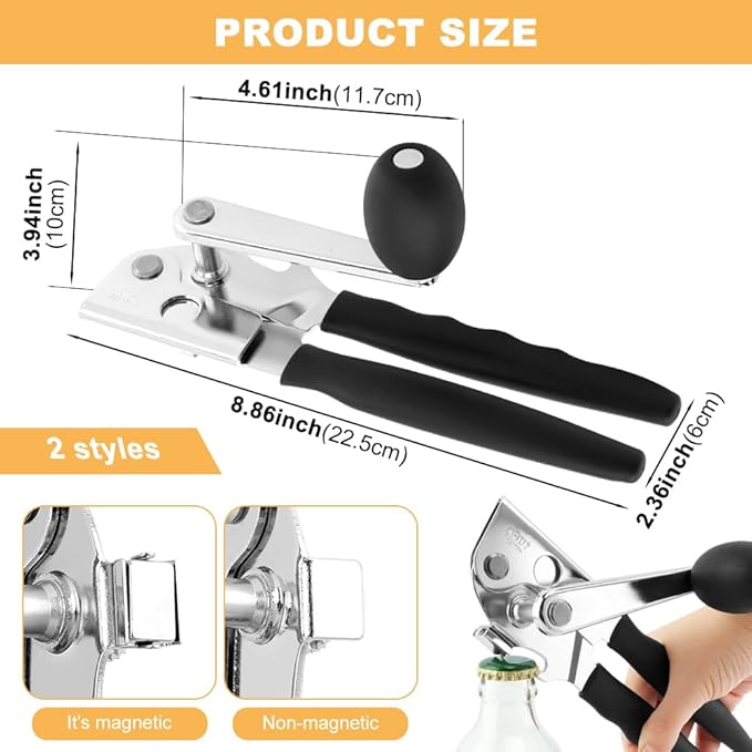 2 PCS Commercial Can Opener Manual, Stainless Steel Handheld Can Opener with Folding Easy Crank Handle Save Effort Large Ca-n Opene-r Smooth Edge for Seniors Chef