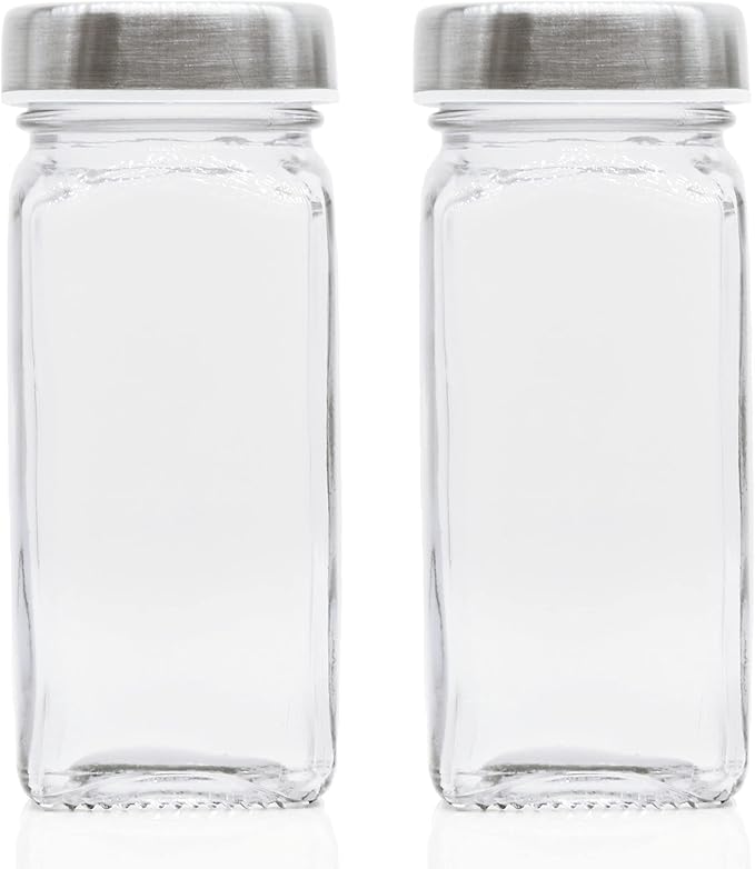 2pcs Spice Jars, 4 oz Glass Seasoning Bottles, Spices Container, Empty Spice Jars, Square Spice Bottles with Airtight Stainless Steel Caps with Shaker Lid