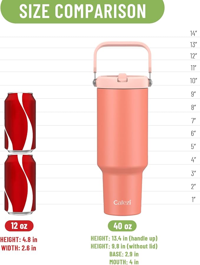 40 oz Tumbler with Lid and Straw, Stainless Steel Vacuum Insulated Tumblers with Flip Straw and Top Handle, Reusable Insulated Water Bottle for Home, Office, Leakproof, Fit in Cup Holder