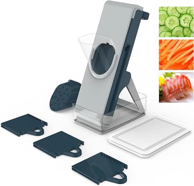 Eletronova Safe Mandoline Slicer for Kitchen, Vegetable Slicer for Kitchen，Kitchen Food Slicer, French Fry Cutter Julienne Dicer for Vegetables Grey (White & Green) (Blue)