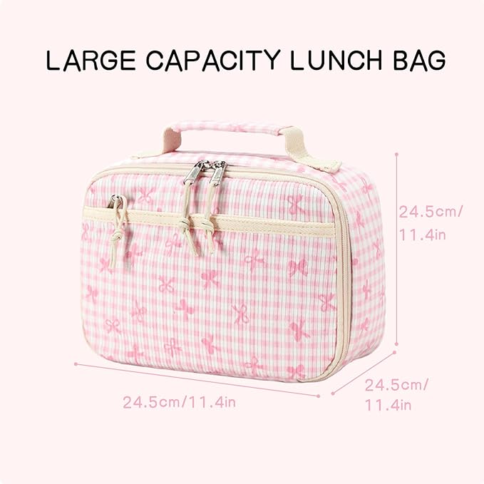 LEDAOU Lunch Box Kids Insulated Lunch Bag Girls Toddler Reusable Lunchbox for School Picnic Hiking (Bowknot-Pink)