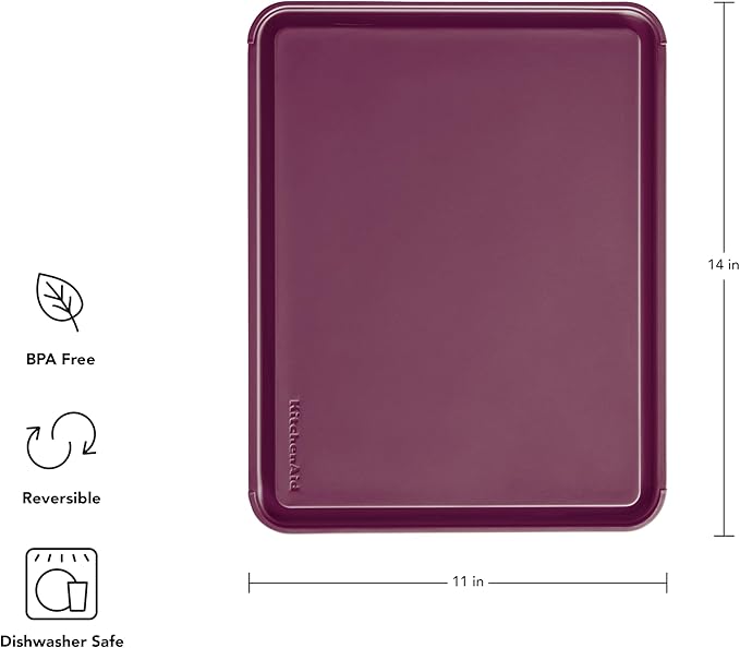 KitchenAid Classic Plastic Cutting Board with Perimeter Trench and Non Slip Edges, Dishwasher Safe, 11 x 14 inch, Beetroot