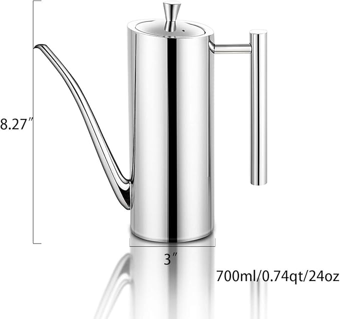 Sumerflos Olive Oil Dispenser Bottle Stainless Steel, 700ml/24oz Drip-Free Pouring Oil Pot, Large Oil Storage Container for Salad and Kitchen Cooking