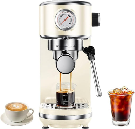 20 Bar Espresso Machine with Milk Frother, Compact Espresso Maker, Stainless Steel Coffee Machine with Precise Temp Control & 44oz Removable Water Tank for Latte, Cappuccino, Creamy White